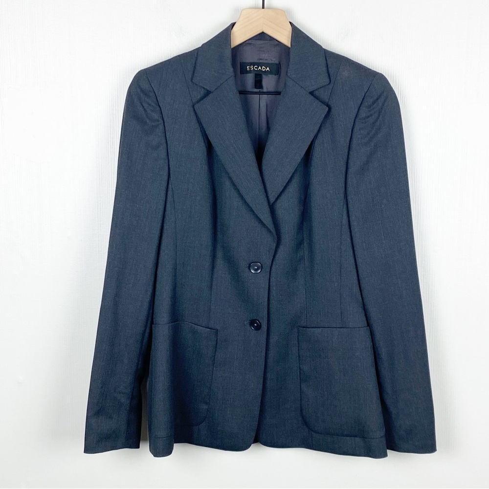 Escada Jacket 36 Womens US 6 Gray Blazer Two Button Front Pockets Business